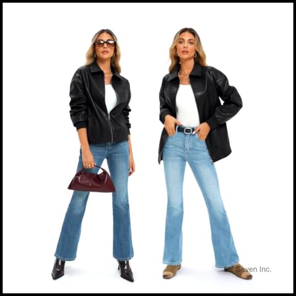 Oversized Faux Leather Bomber Jacket Zip Up Trendy Winter Coat Fashion - Picture 5 of 5